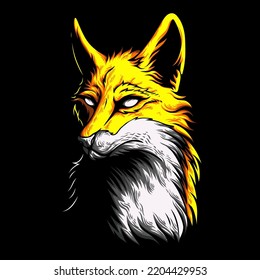 vector illustration The fox in a cool position turns its head backwards vintage illustration