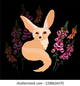 Vector illustration Fox fenek.  Forest animal