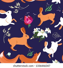 Vector illustration of a Fox and a hare.