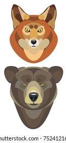 vector illustration of fox head and bear head on white background