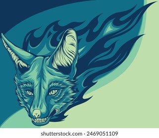 vector Illustration of fox head with flames