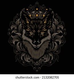 Vector illustration of fox head with ornament