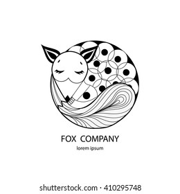 Vector illustration of a fox made in modern flat style.  Logo or label for your company isolated on background.