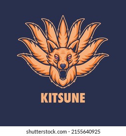 Vector illustration of fox nine tails mascot esport logo design