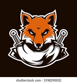 Vector Illustration Of A Fox Ninja With Two Weapons On The Back. Perfect For Gaming Logos, Twitch, T-shirt Designs, Sports Logos, Etc.