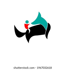 vector illustration of fox on human riding, great for love animal logos and vectors, animal hospital