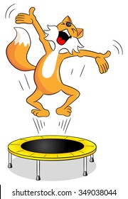 vector illustration of a fox  on a trampoline