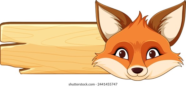 Vector illustration of a fox peeking over wood
