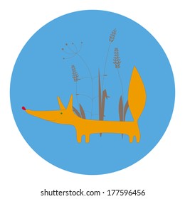 The vector illustration with fox and plants