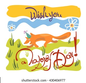 Vector illustration of a fox running across meadow