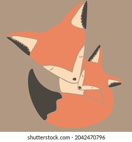 Vector illustration of a fox with a fox in a Scandinavian style, for wallpaper, cover of a children's interior print
