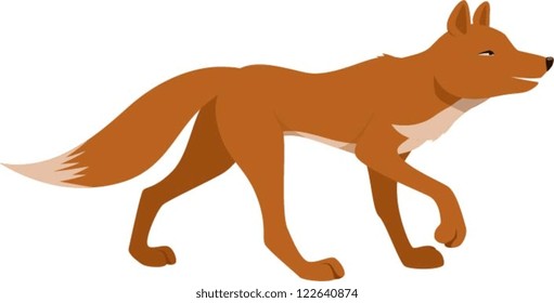 Vector illustration of a fox seen walking from the side.