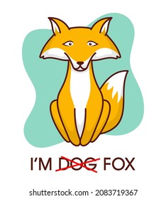 Vector illustration of Fox Sitting with Text. Cute Animal Character in Cartoon Flat Style