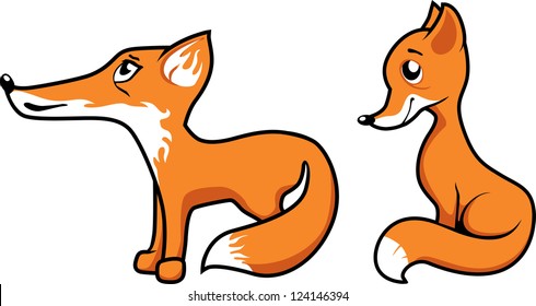 Vector illustration of the foxes. Orange, black and white.