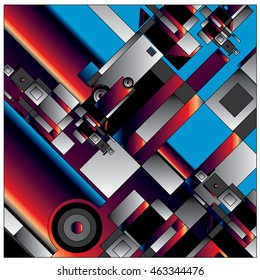 Vector illustration fractal block and circle. Material design template and background for poster and publication