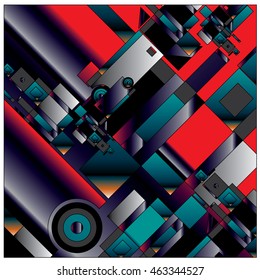 Vector illustration fractal block and circle. Material design template and background for poster and publication