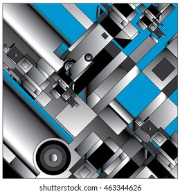 Vector illustration fractal block and circle. Material design template and background for poster and publication