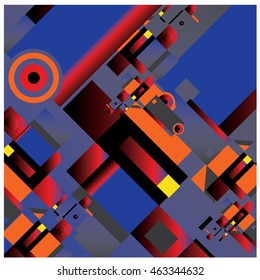 Vector illustration fractal block and circle. Material design template and background for poster and publication