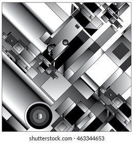 Vector illustration fractal block and circle. Material design template and background for poster and publication