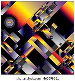 Vector illustration fractal block and circle. Material design template and background for poster and publication