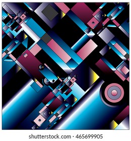 Vector illustration fractal block and circle. Material design template and background for poster and publication