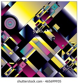 Vector illustration fractal block and circle. Material design template and background for poster and publication