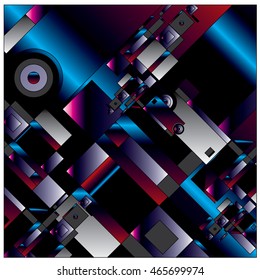 Vector illustration fractal block and circle. Material design template and background for poster and publication