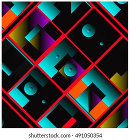 Vector illustration fractal block and circle. Material design template and background for poster and publication. Modern and memphis style