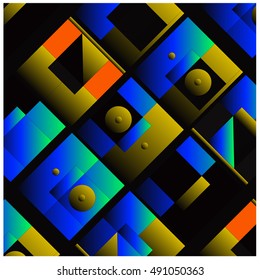 Vector illustration fractal block and circle. Material design template and background for poster and publication. Modern and memphis style