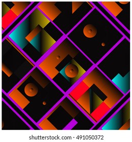 Vector illustration fractal block and circle. Material design template and background for poster and publication. Modern and memphis style
