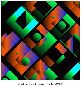 Vector illustration fractal block and circle. Material design template and background for poster and publication. Modern and memphis style