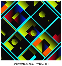 Vector illustration fractal block and circle. Material design template and background for poster and publication. Modern and memphis style