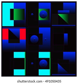 Vector illustration fractal block and circle. Material design template and background for poster and publication. Modern and memphis style