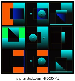 Vector illustration fractal block and circle. Material design template and background for poster and publication. Modern and memphis style