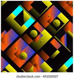 Vector illustration fractal block and circle. Material design template and background for poster and publication. Modern and memphis style