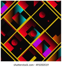 Vector illustration fractal block and circle. Material design template and background for poster and publication. Modern and memphis style