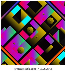 Vector illustration fractal block and circle. Material design template and background for poster and publication. Modern and memphis style