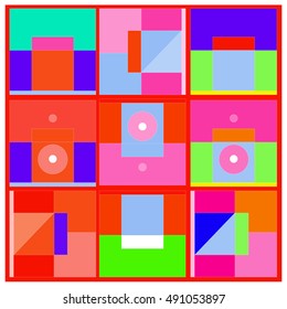 Vector illustration fractal block and circle. Material design template and background for poster and publication