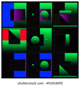 Vector illustration fractal block and circle. Material design template and background for poster and publication