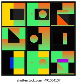 Vector illustration fractal block and circle. Material design template and background for poster and publication