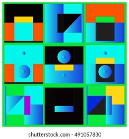 Vector illustration fractal block and circle. Material design template and background for poster and publication with memphis style