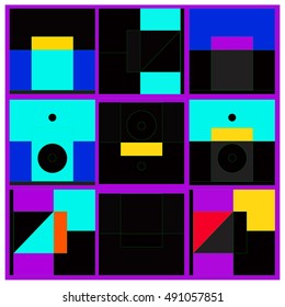 Vector illustration fractal block and circle. Material design template and background for poster and publication with memphis style