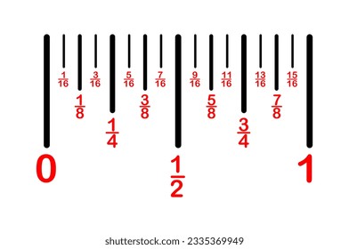 vector illustration of fraction number line in mathematics on white background