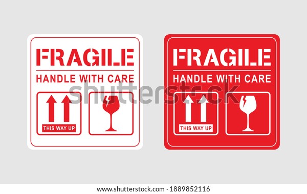 Vector\
illustration of Fragile, Handle with Care or Package Label stickers\
set. Red and white colour set. Banner format.\
