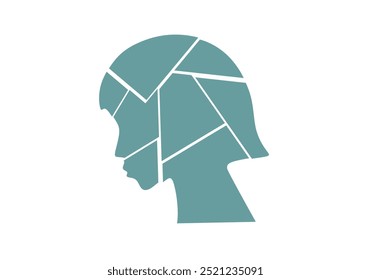 Ilustración vectorial de una silueta femenina fragmentada compuesta de Formas geométricas, que simbolizan la complejidad, la salud mental y la individualidad. El diseño es ideal para conceptos como psicología e identidad