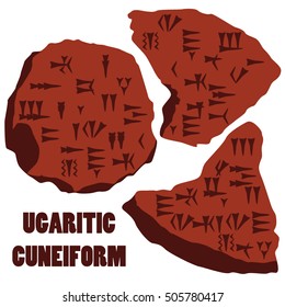 vector illustration of the fragments of clay with Ugaritic cuneiform