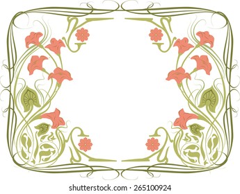 Vector illustration of a frame in the art Nouveau style with floral ornament.