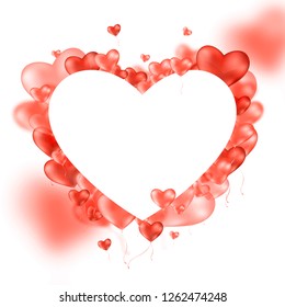 Vector illustration of frame background with hearts realistic 3d balloon. Happy Valentines day and Wedding invitation festive decoration, vector