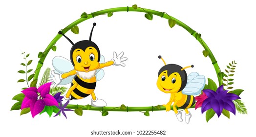vector illustration of frame of bamboo and bee