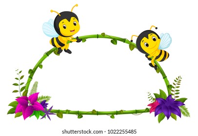 vector illustration of frame of bamboo and bee